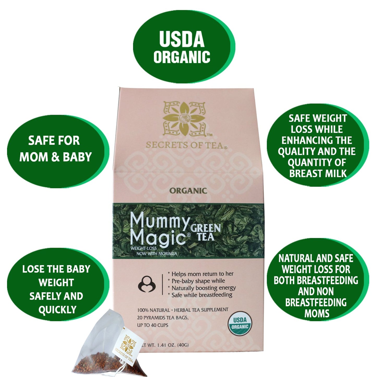 Organic Slimming Herbal Tea - Caffeine-Free with Moringa, 40 Servings - Organify Me
