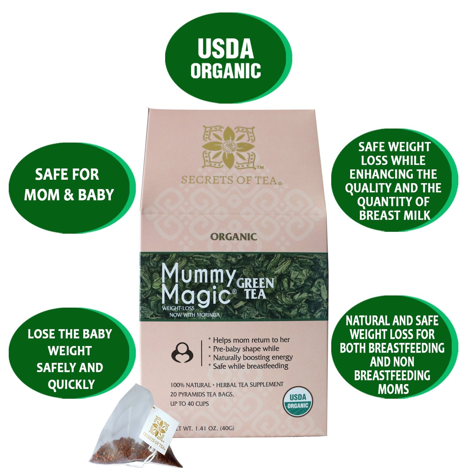 Organic Slimming Herbal Tea - Caffeine-Free with Moringa, 40 Servings - Organify Me