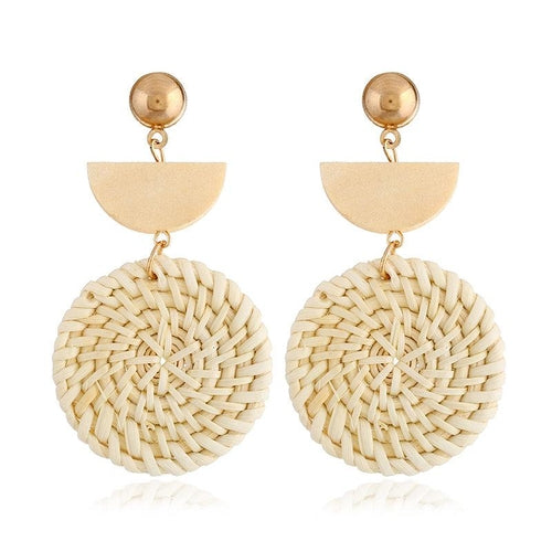 Rattan Earrings Organic Wooden Straw Weave - Organify Me