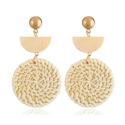 Rattan Earrings Organic Wooden Straw Weave - Organify Me