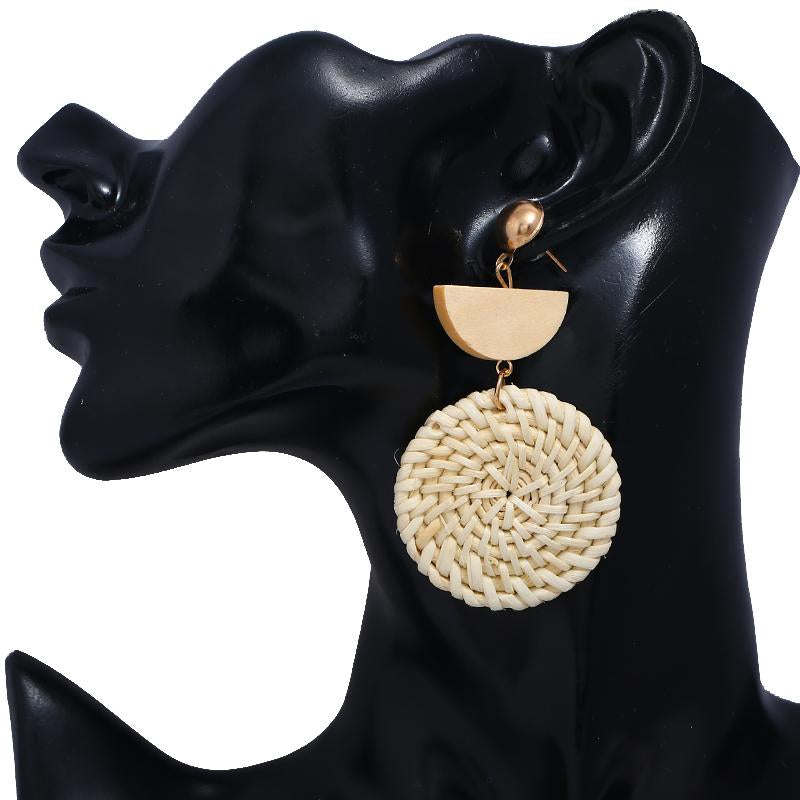 Rattan Earrings Organic Wooden Straw Weave - Organify Me