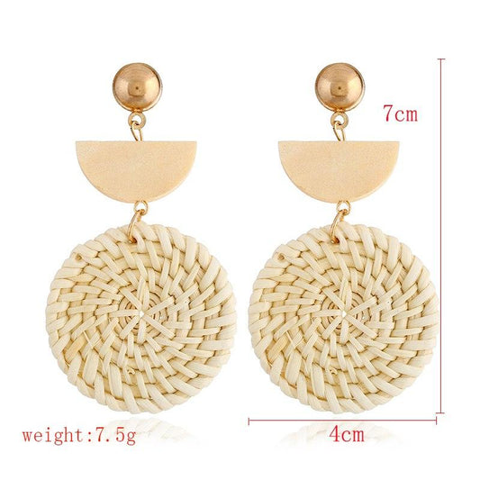 Rattan Earrings Organic Wooden Straw Weave - Organify Me